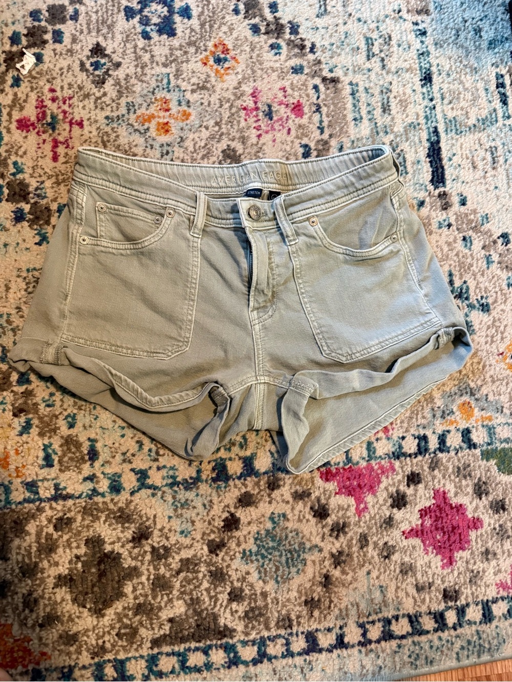 American Eagle Outfitters Sage Green Denim Roll-Hem Shorts